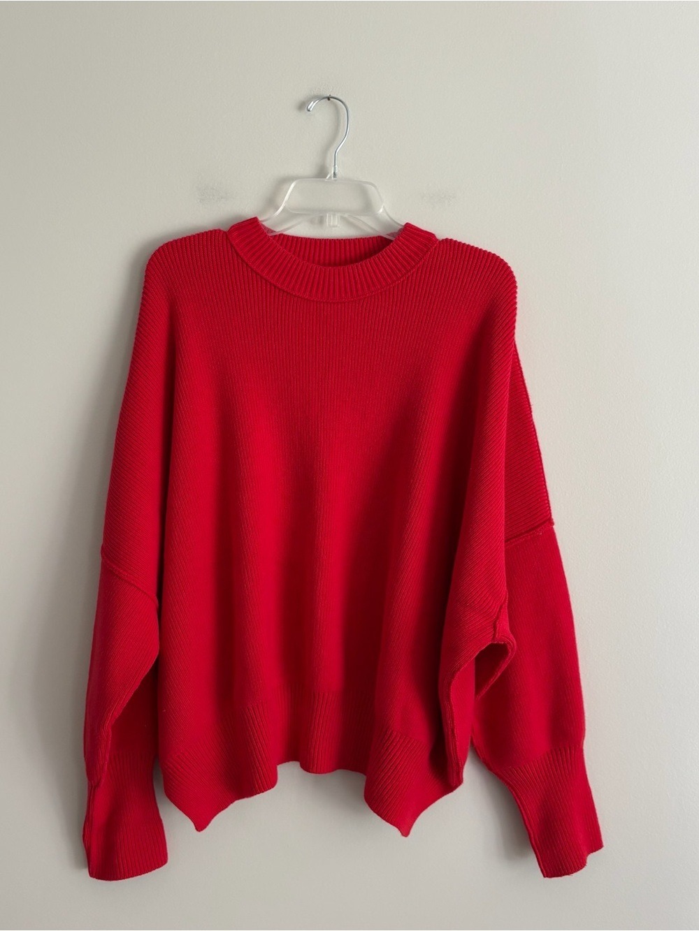 Free People Easy Street Tunic Red Ribbed Oversized Turtleneck Sweater Size S